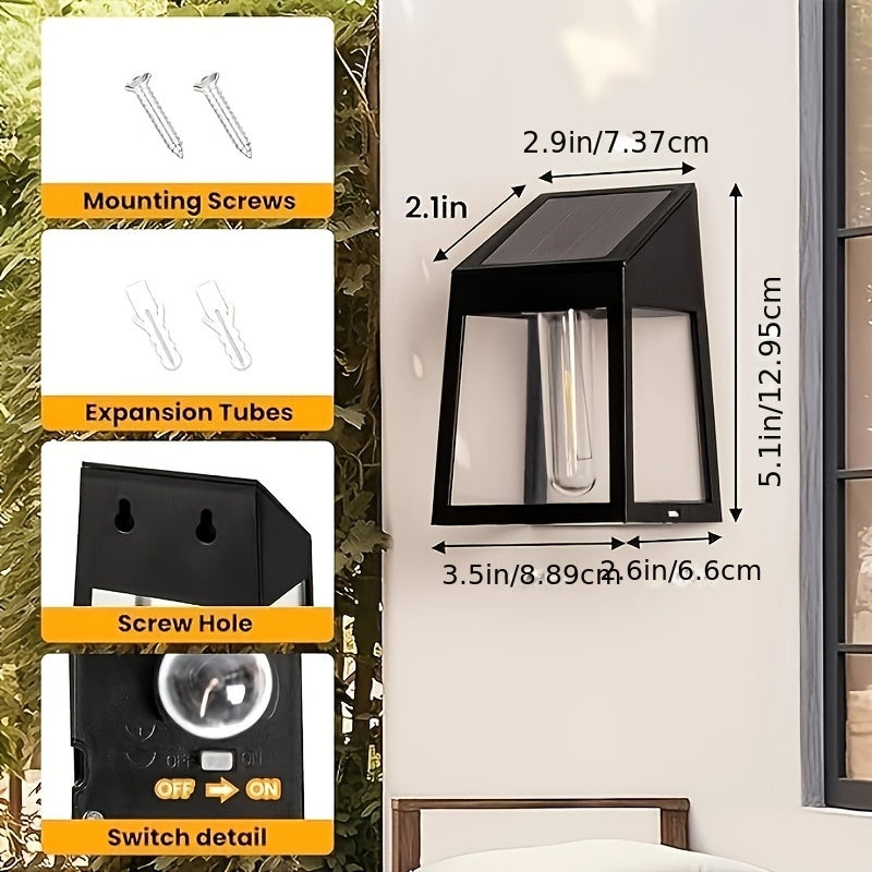 2/4pcs Courtyard Solar Light, IP44 Waterproof Outdoor Wall Light, LED Filament Bulb, Garden Villa Night Light, Perfect for Deck, Fence, Porch, Garden Lighting
