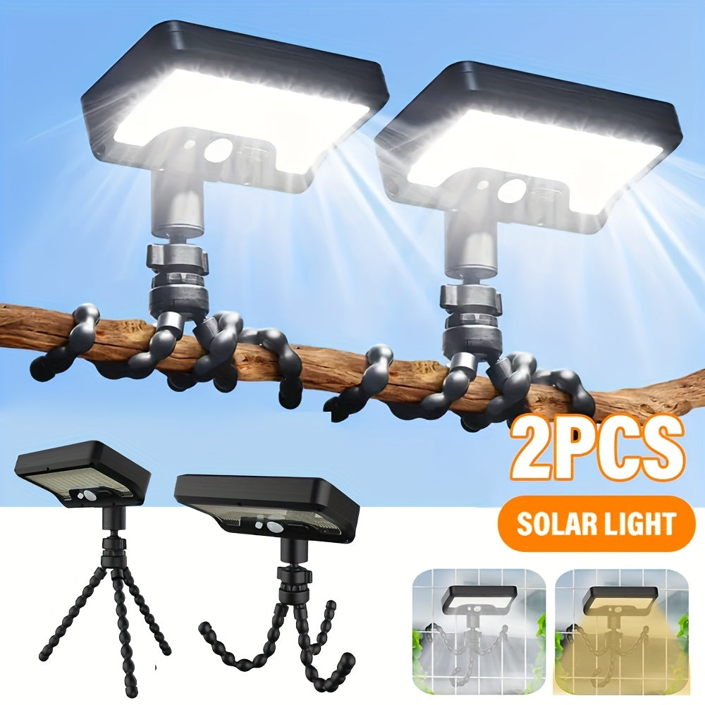 2PCS Commercial Street Solar Motion Sensor Light, Solar Wall Light with Foldable Flexible Bracket, 92LED Street Light, 3 Modes Auto On/Off, Security Lighting for Outdoor Tree Branches, Tents, Camping, Tables, Walls, Streets, Gardens