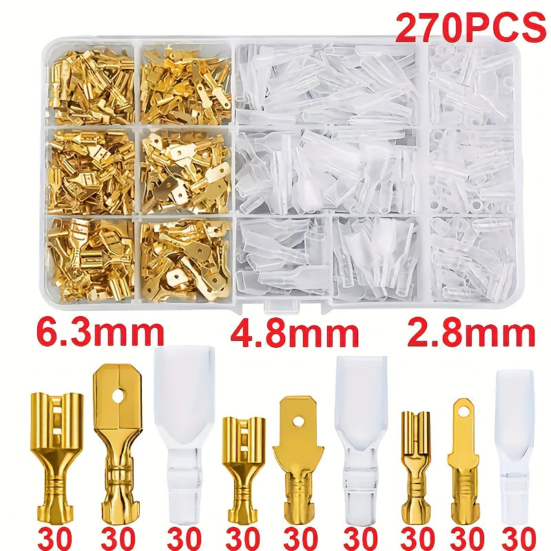 270/360-Piece 2.8mm 4.8mm 6.3mm Plug Spring Female/Male Spade Cold Crimp Terminals with Transparent Insulating Sleeve Connectors – Car Speaker Wire Connector Kit