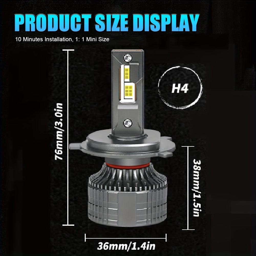 路普奥 H4 LED 头灯灯泡 - 40000LM，600% 更亮6500K 冷白光，双铜散热片，涡轮冷却，可兼容Canbus，12V-24V，铝制，2件装