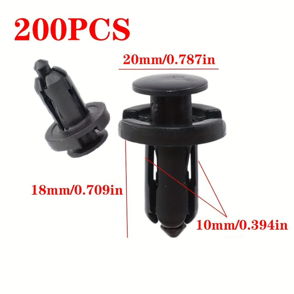 200-Piece 10mm Plastic Push-Type Retainer Fasteners – Bumper Pin Auto Clips Plastic Fixing Kit, Common Size Auto Push Rivets, Universal Plastic Fender Clips