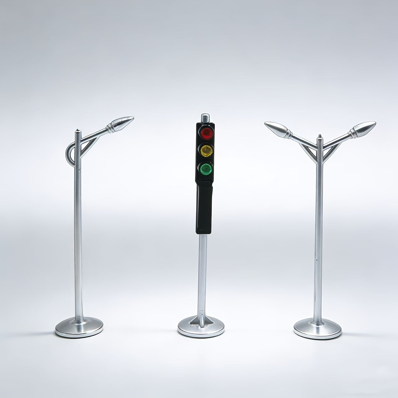 3pcs Miniature Traffic Light & Street Lamp Model Set, Dollhouse Simulation Street Scene Ornament, Signal Light for Sand Table & Architectural Scene Accessories