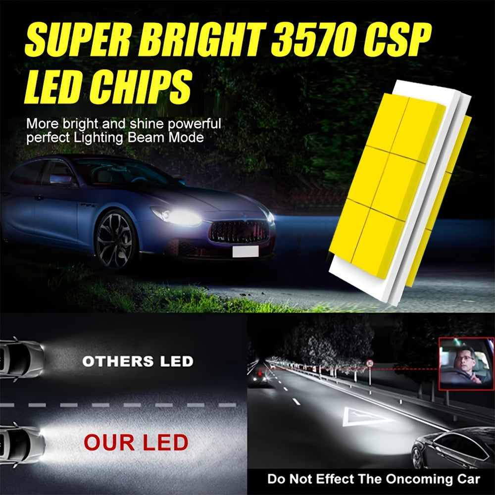 2-Pack Car LED Headlight Bulbs, Providing 29,400 Lumens, 220 Watts, and 6500K Cool White Color Temperature. Compatible with H1, H4, H7, H18, H8, H9, H11, H16, 9005, 9006 and 9012 Sockets, No Battery Included