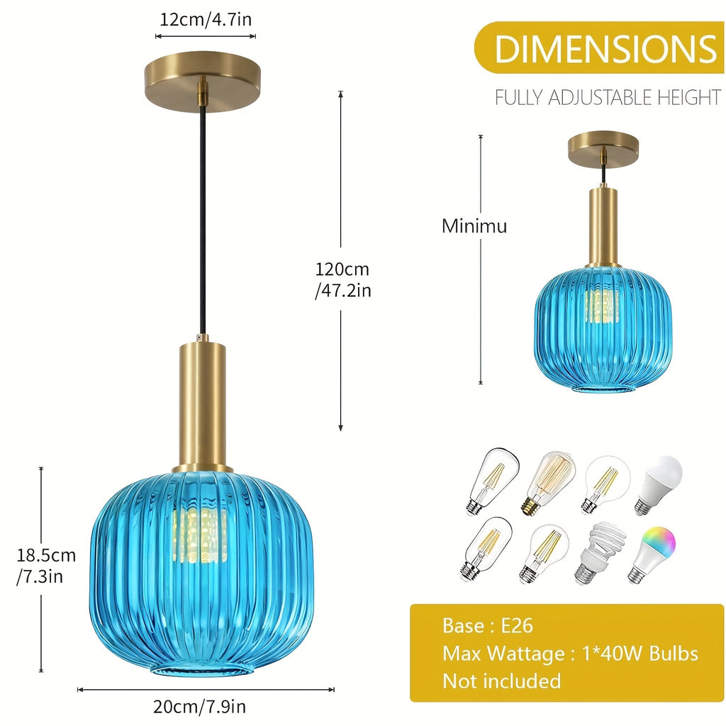 Blue glass modern minimalist pendant light, suitable for dining room, living room, kitchen, bulb not included