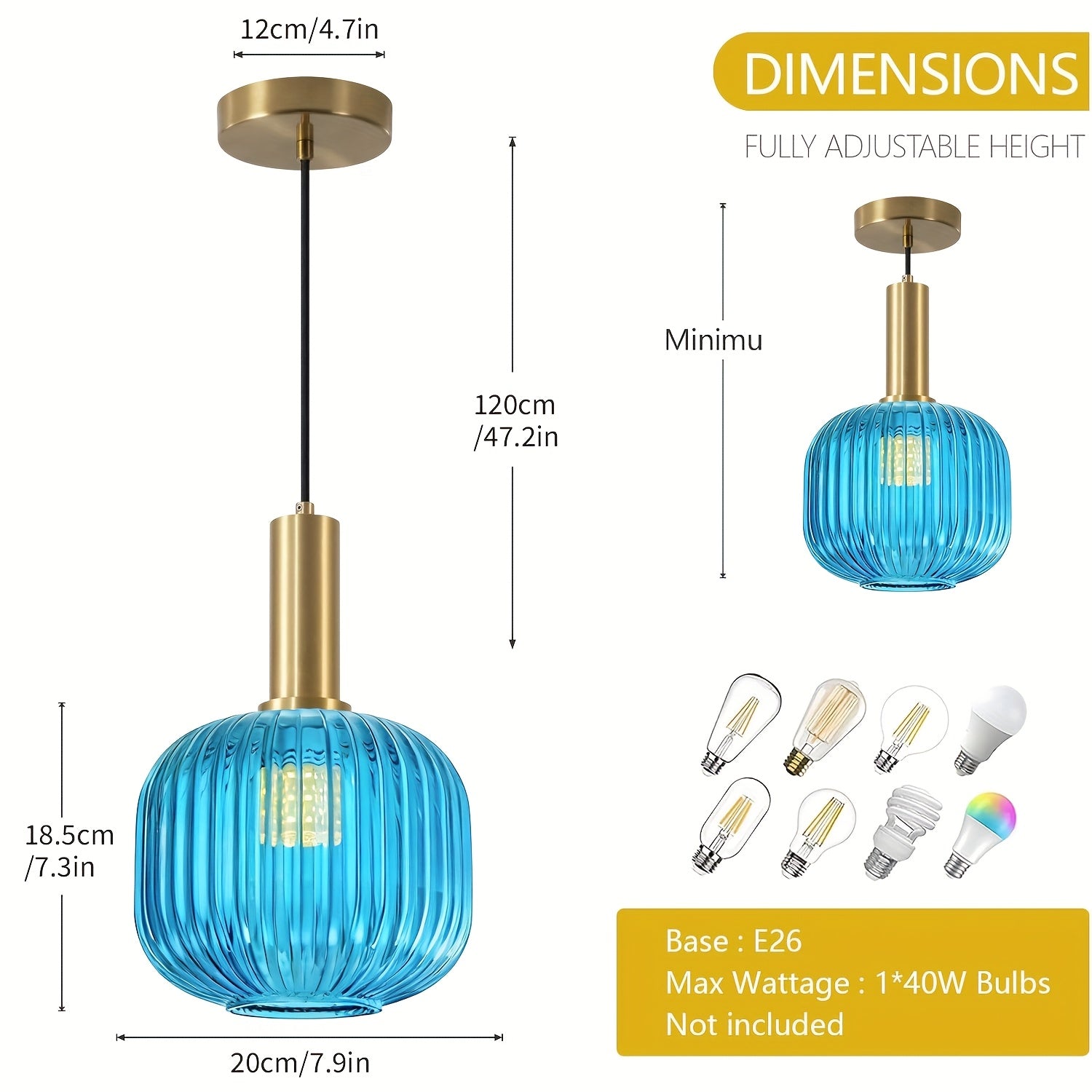 Blue glass modern minimalist pendant light, suitable for dining room, living room, kitchen, bulb not included