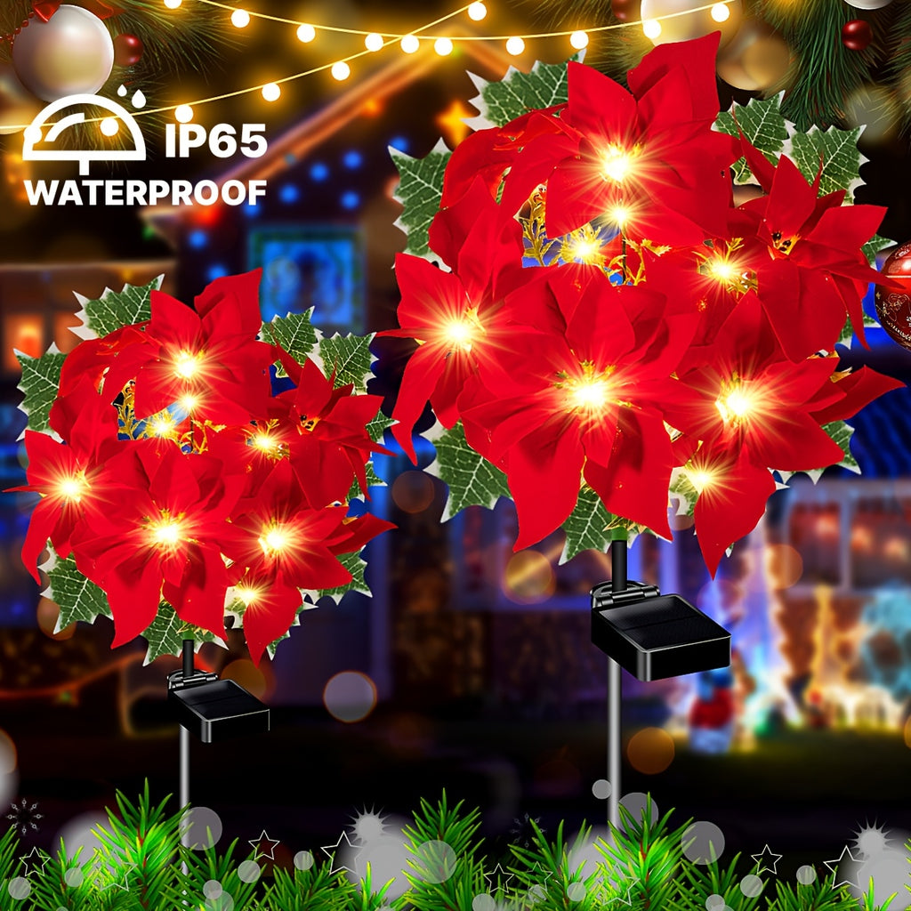 2-Piece Solar Waterproof IP65 Courtyard Light, Solar Christmas Flower Light Garden Decoration Outdoor Waterproof Courtyard Light, Decorative Courtyard Suitable for Garden Path Courtyard