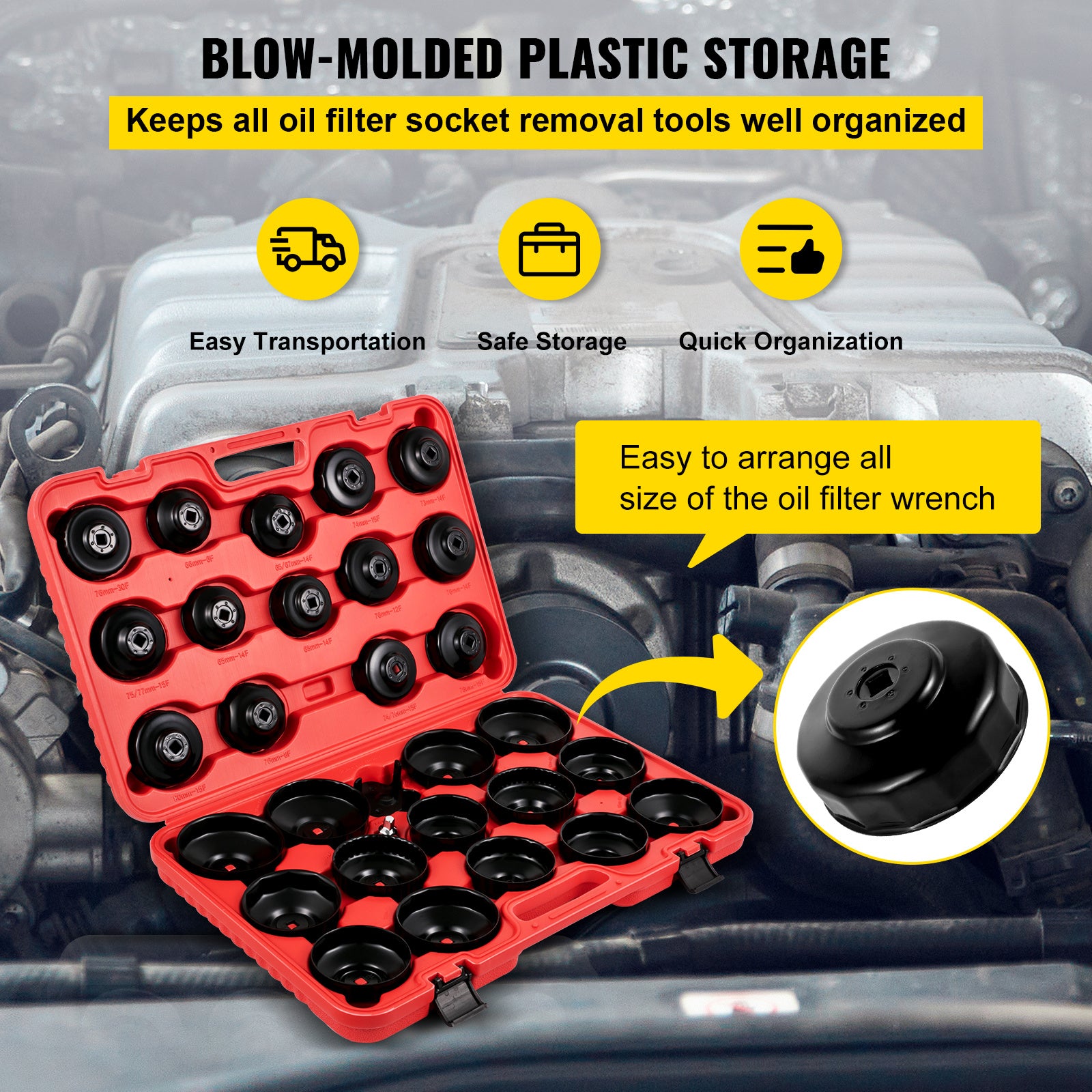 VEVOR Oil Filter Socket Set 14-Piece / 30-Piece Oil Filter Cap Wrench Set