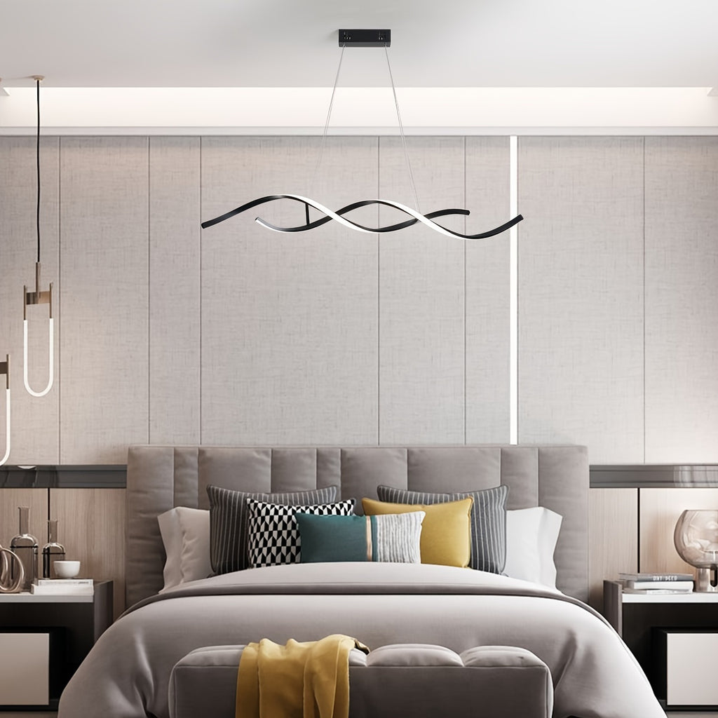 Qcyuui adjustable height hanging light fixture, modern pendant lighting adjustable wave-shaped flush-mount LED pendant light, with remote control, suitable for dining room, kitchen island, living room, kitchen lighting, home lighting