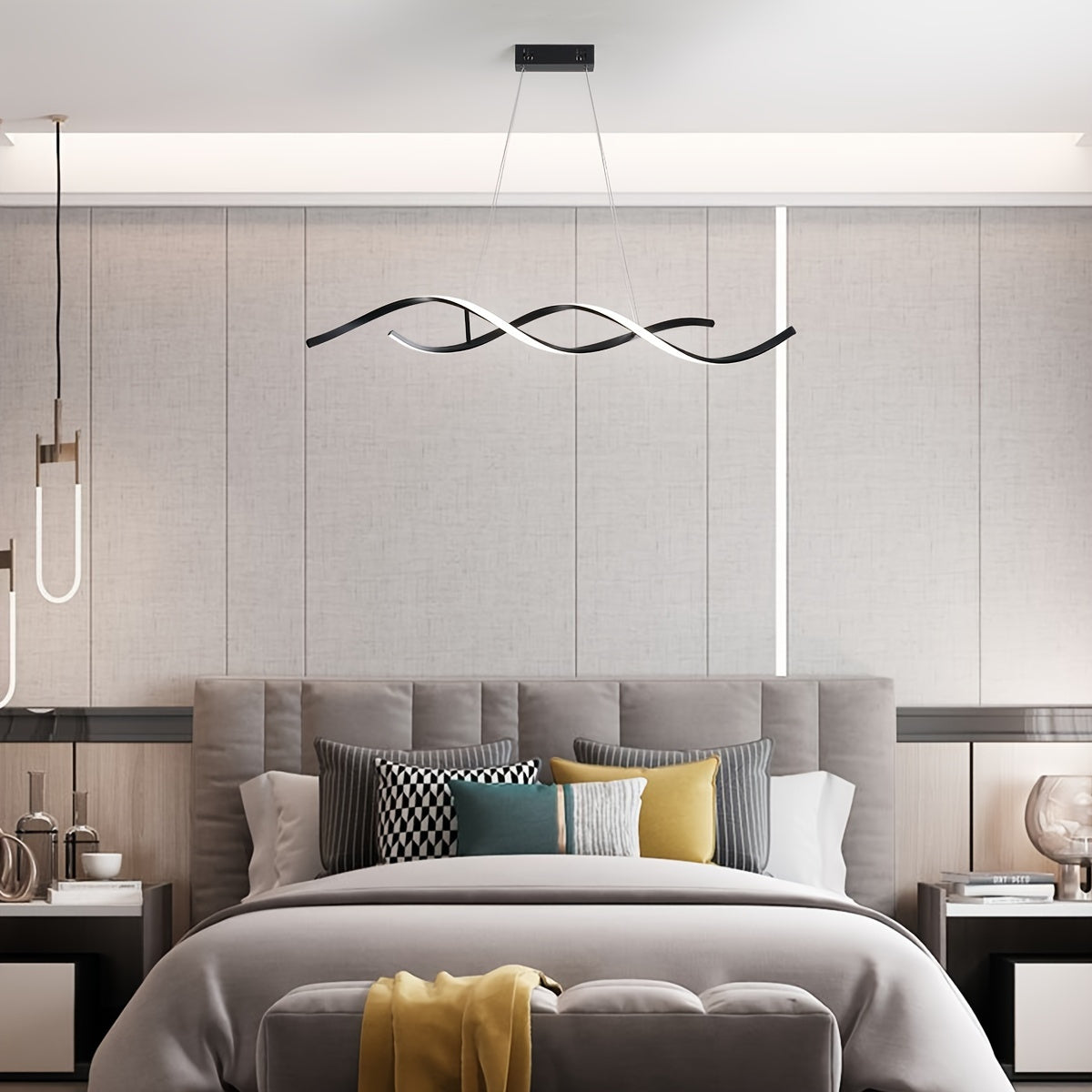Qcyuui adjustable height hanging light fixture, modern pendant lighting adjustable wave-shaped flush-mount LED pendant light, with remote control, suitable for dining room, kitchen island, living room, kitchen lighting, home lighting