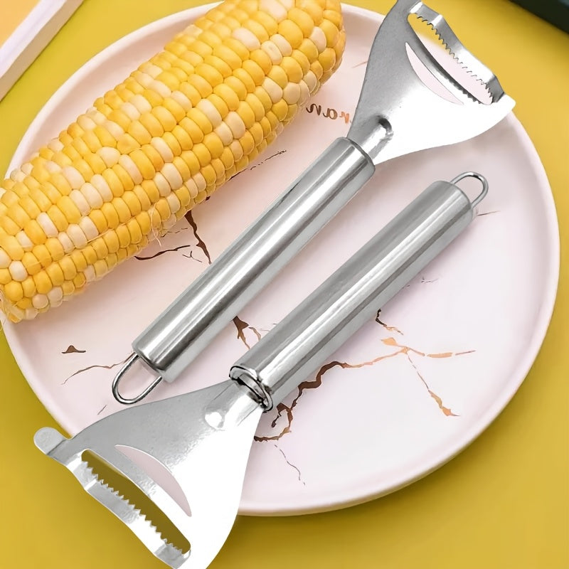 1PC Corn Husker & Vegetable Peeler, Multipurpose Ergonomic Kitchen Tool with Serrated Blade, Fast & Safe Food Prep, Metal Material