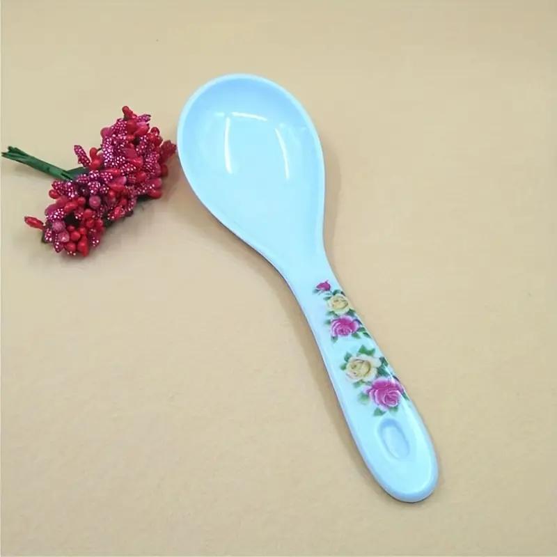 4-Piece Patterned Rice Spoon Set, Plastic Rice Spatula, Practical Utensil, White Household Spoon, Ideal for Home, Kitchen, Restaurant & Hotel Supplies