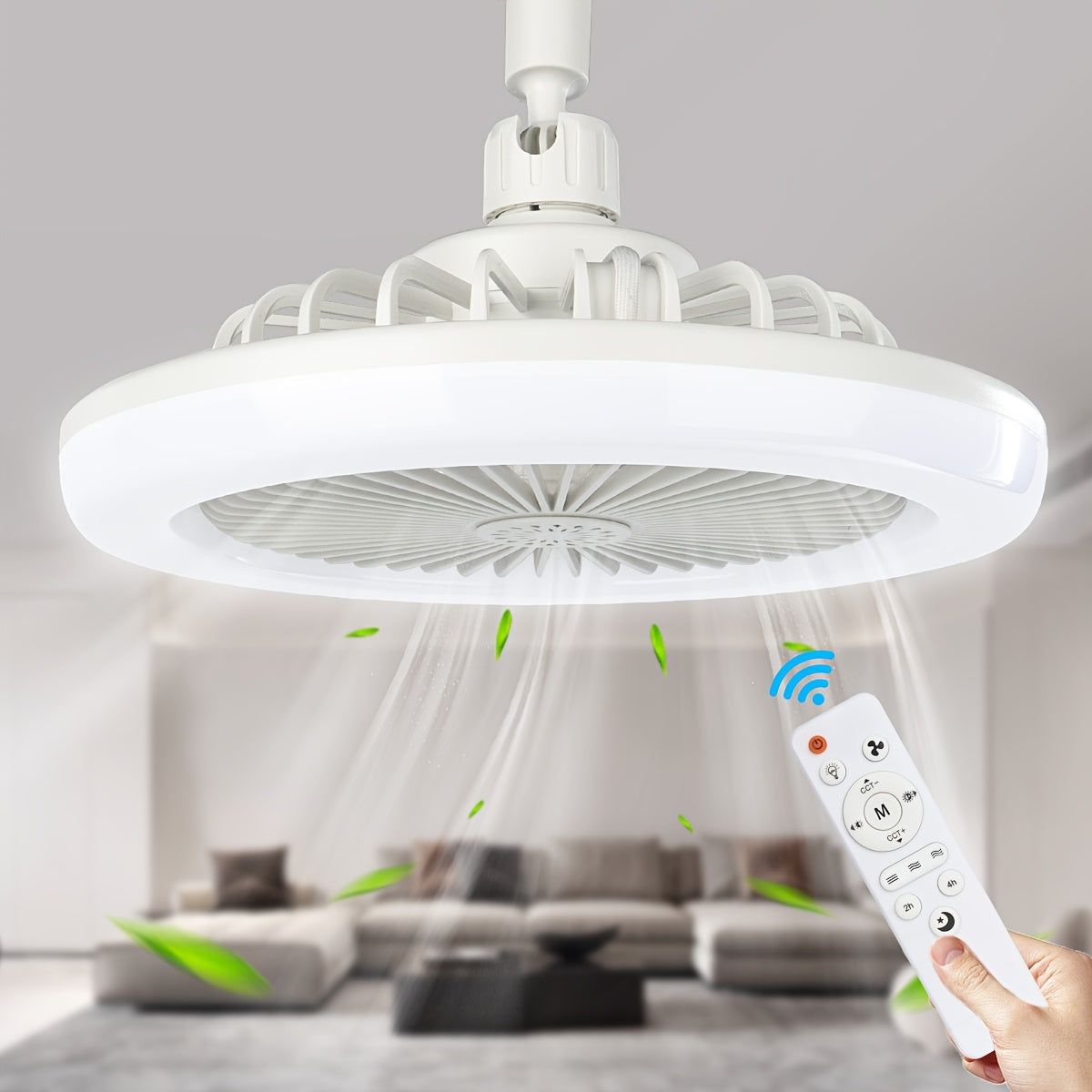 LED Ceiling Fan Light with Remote Control, E26 Screw Base Easy Installation, Adjustable Wind Speed LED Brightness & Color Temperature, Timing Night Light Function, Ideal for Bedroom, Garage, Kitchen and Small Spaces