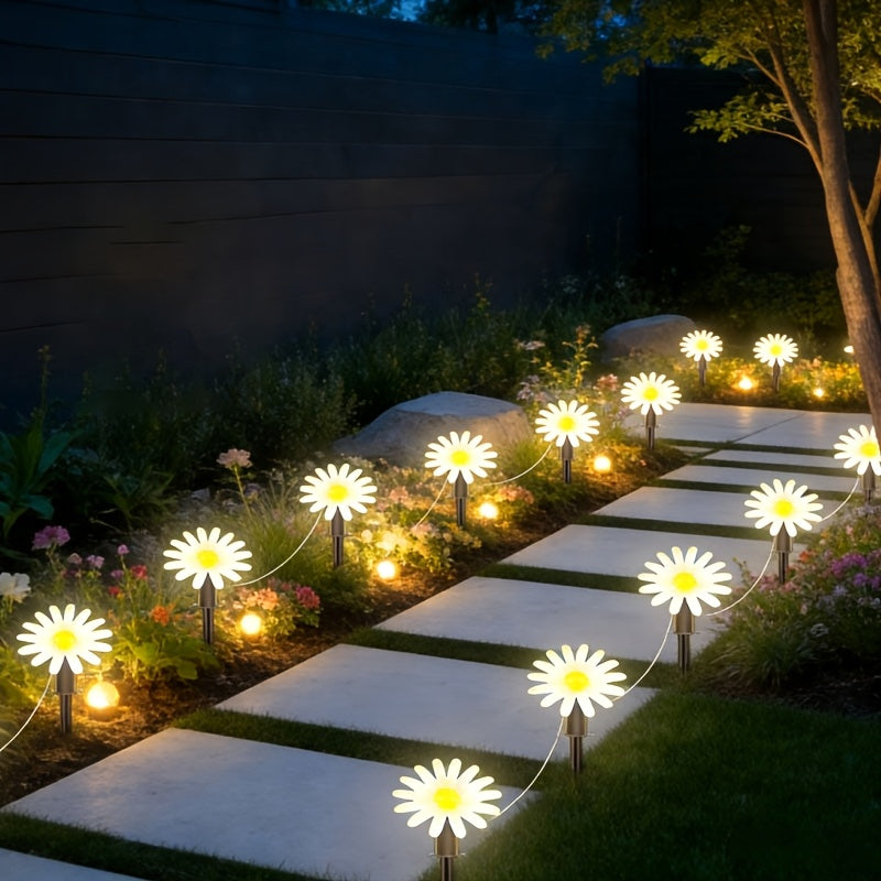 10-Piece/Set Solar Garden Flower Light, Daisy Design, 8 Lighting Modes, Suitable for Stairs, Fence, Garden, Balcony, Courtyard Decoration, IPX4 Outdoor Solar Light, Perfect for Valentine's Day and Holiday Celebrations