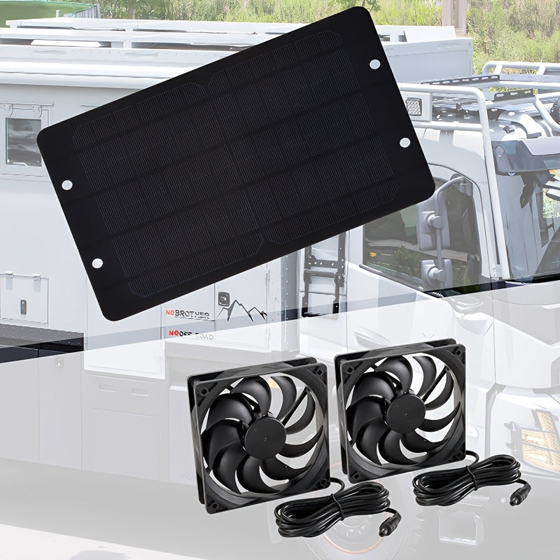 RCL Solar Fan, 2 Fans Solar Powered, Solar Ventilation Exhaust Fan Air Circulation Outdoor Kit, Ideal for RV Travel, Camping, Pet House, Window, Chicken Coop, Greenhouse and Shed