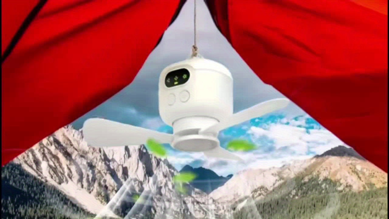 8000mAh Large Capacity USB Rechargeable Mini Ceiling Fan, Camping Fan with Night Light, 3 Speed Levels, Outdoor Portable Hanging Tent Fan, 12H Long Battery Life High Wind Power, Ideal for Camping and Fishing
