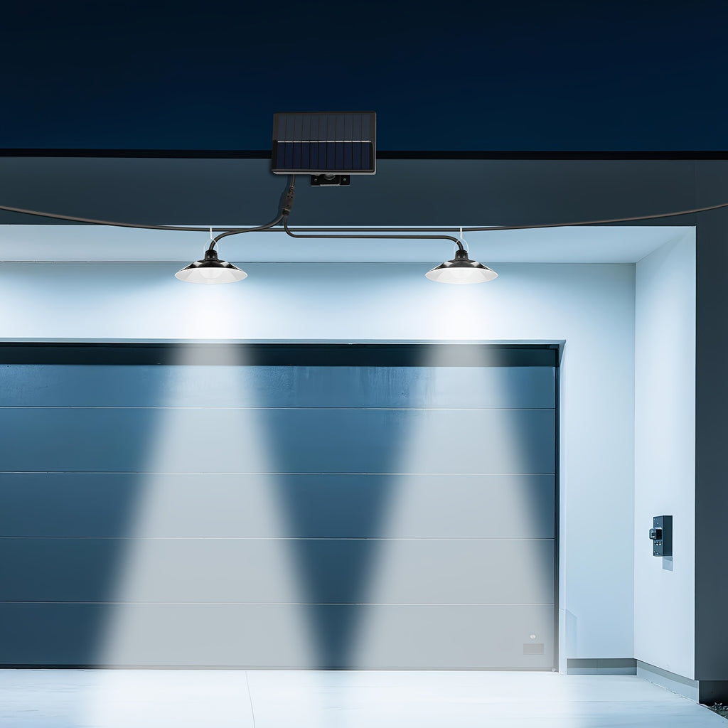 Dual-Head Hanging Light, Solar Powered, Indoor/Outdoor Universal - Classic Barn Style with On/Off Sensor - Perfect for Patio, Garage, Kitchen and Living Room