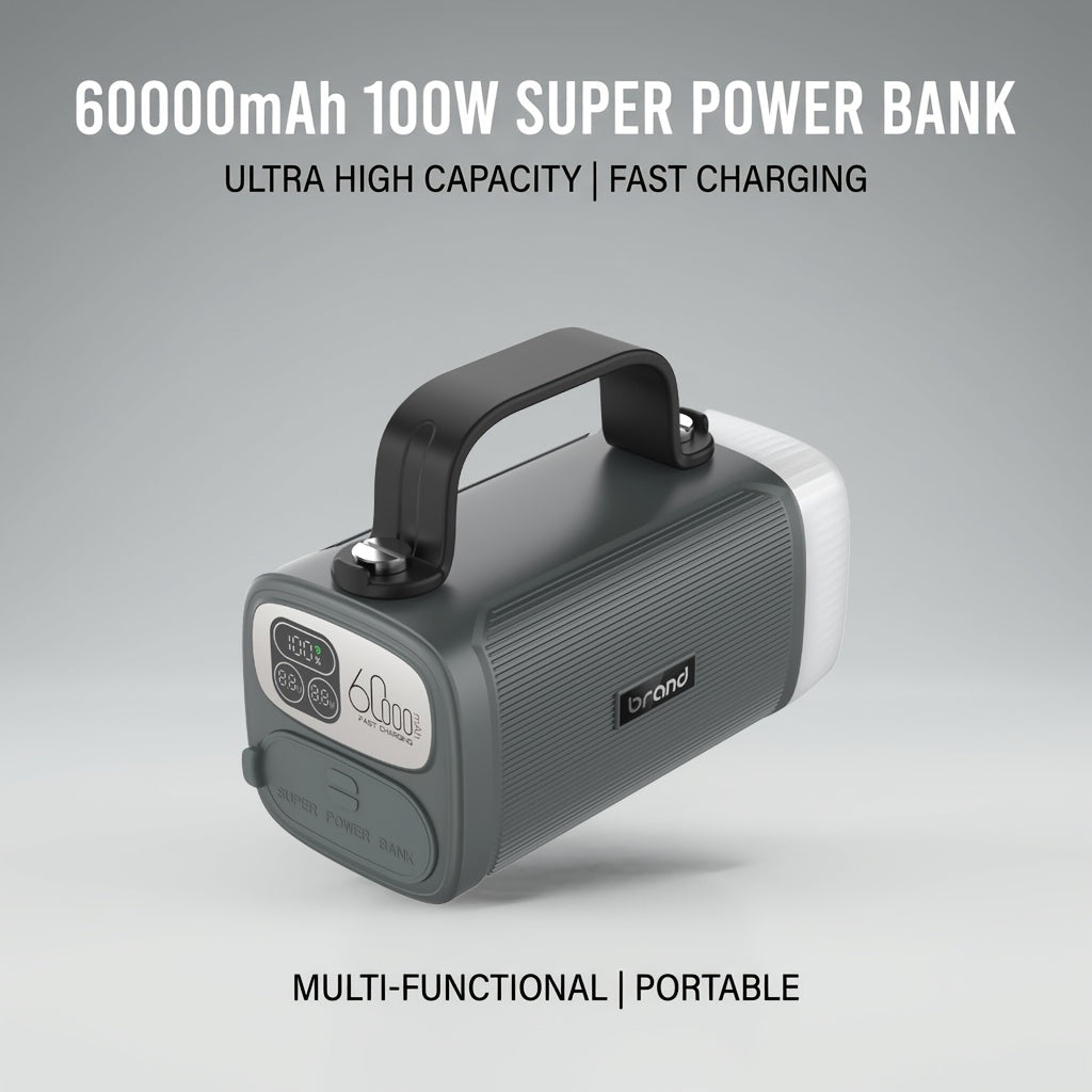 60000Mah Portable Charger, 100W Portable Outdoor Power Station, with Smart Digital Display And Flashlight Lighting, Home Backup Power Supply for Travel And Camping