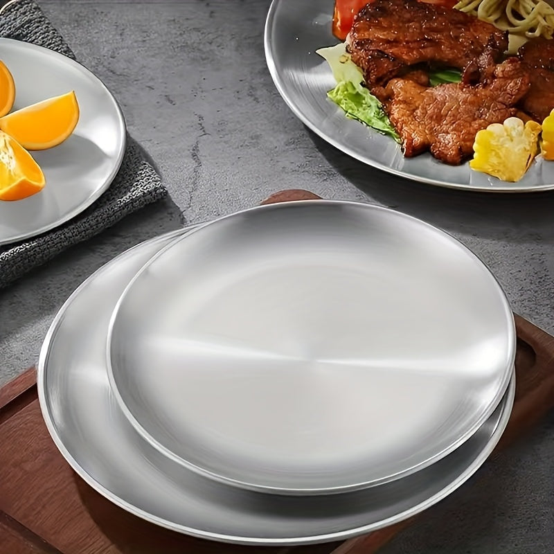 2-Piece Stainless Steel Salad Plate | 5.51-Inch Silver Appetizer Tray | Perfect for Camping, BBQ Buffet & Outdoor Dining | Ideal for Picnics & Family Gatherings