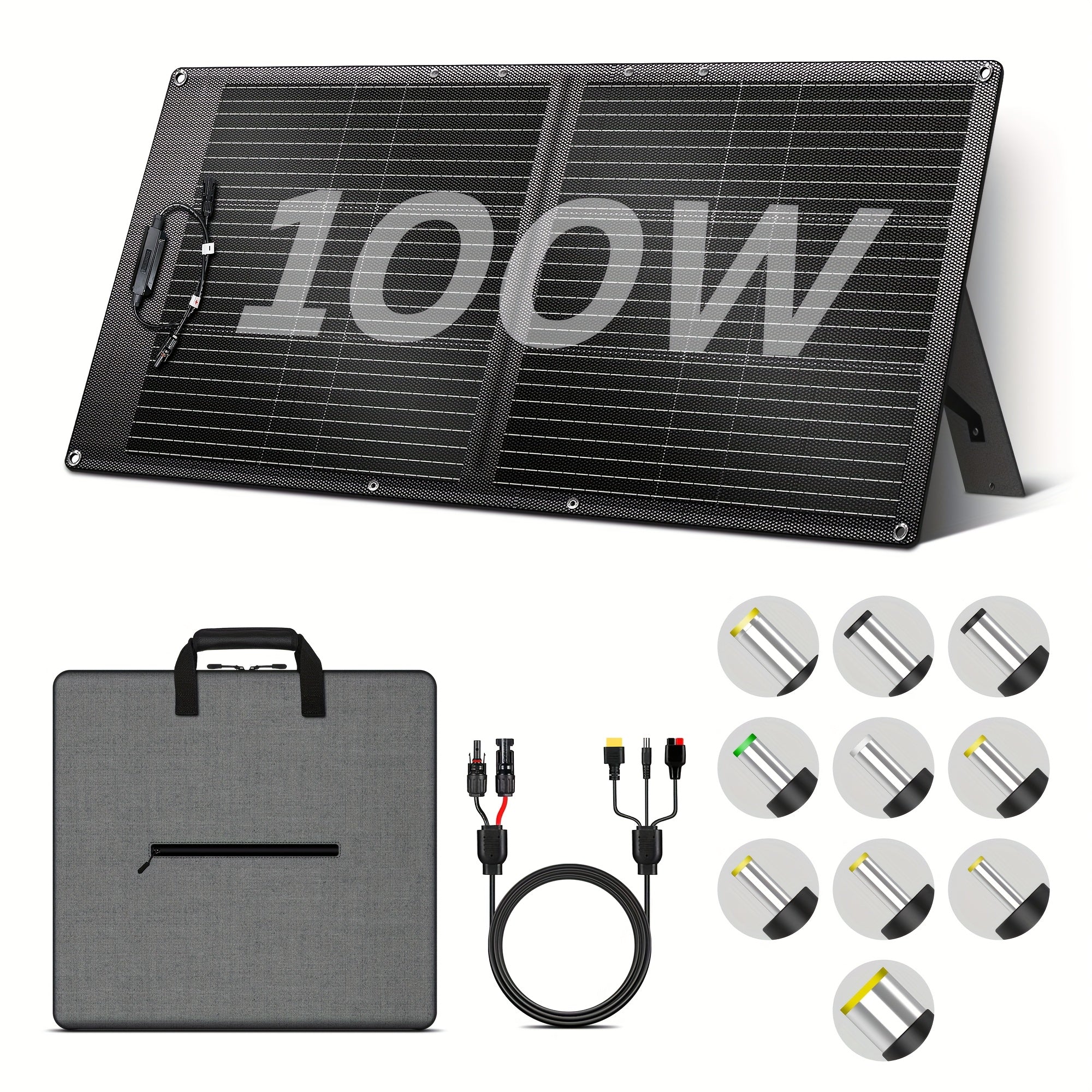 200W/100W行動式太陽能板，可摺疊太陽能毯，ETFE單面20V單晶高功率，十年耐用，轉換效率高達23%，適用於戶外探險、船舶、露營、房車、便攜電源站、太陽能發電機、應急備用電池供電，本地倉庫聖誕特惠