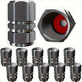 12-Pack Heavy Duty Tire Valve Stem Caps – with Dustproof O-Ring Rubber Seal, Hexagon Design, Lightweight Aluminum Alloy, Gunmetal Gray & Red Knobs, All-Weather Leak Protection, for Cars, Trucks, SUVs, Vehicle Maintenance