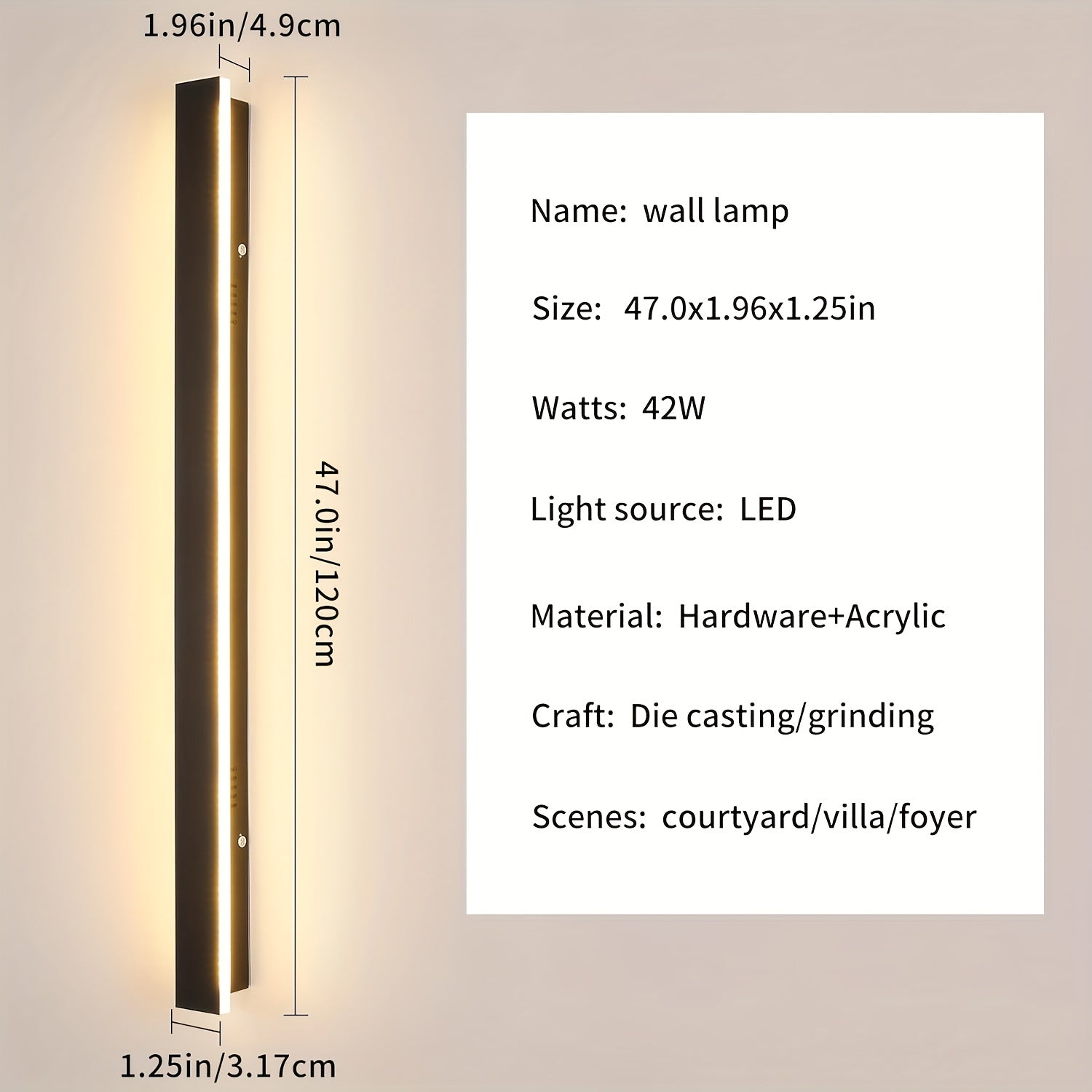 Modern Outdoor Wall Light, LED 3000K-6000K Dimmable Long Wall Light, IP65 Waterproof Exterior Fixture, Minimalist Style Wall Light, Suitable for Garage, Residential Hallway, with Remote Control