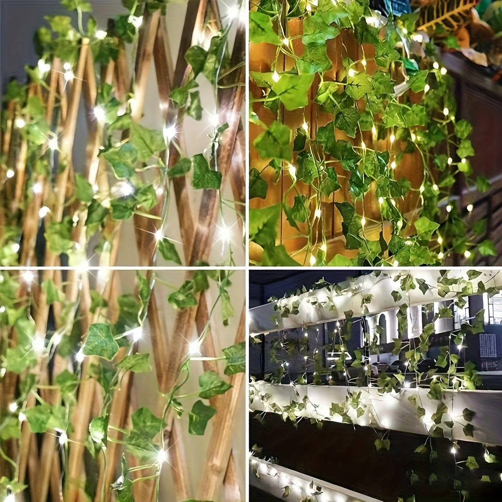 1pc新款锂电太阳能仙女灯，50/100 LED 人造常春藤仙女串灯，具有 8 种照明模式，非常适合户外花园、墙壁、阳台、栅栏、树、婚礼、派对、餐厅装饰