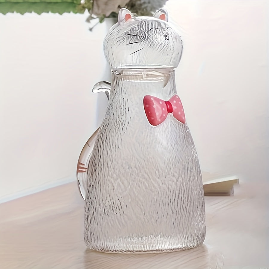 1 Cat Bow Tie Borosilicate Glass Cold Water Pitcher, Large Capacity Heat-Resistant Handmade Tea Kettle