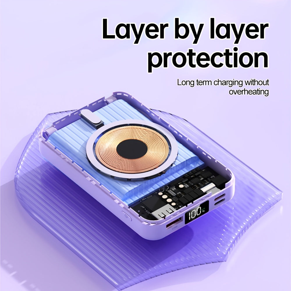 Winsway 10000mAh 磁吸無線行動電源，22.5W 快速充電行動電源，包含 Type-C 資料線、USB 連接埠、LED 螢幕和可折疊支架，適合送給 Iphone 和 Android 裝置的聖誕禮物