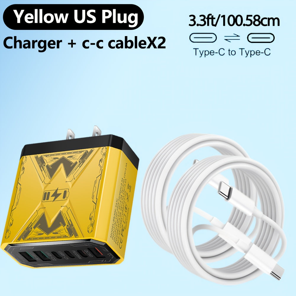 6-in-1 Fast Charger 3USB + 3Type-C Power Adapter with Indicator Light, QC3.0 Power Adapter Cube USB Wall Charger, for iPhone 17/ 16/ 15/ 13/ 13pro/ 12/ 12pro/ XR/ SE, Pro/ Mini/ Air