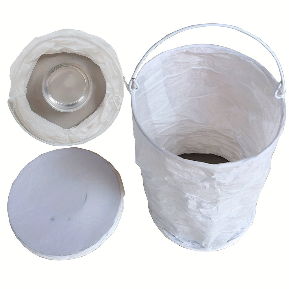 1 white paper foldable tube light (non-waterproof), with handle and tea light metal cup, suitable for tabletop decoration for weddings, parties and holiday decorations