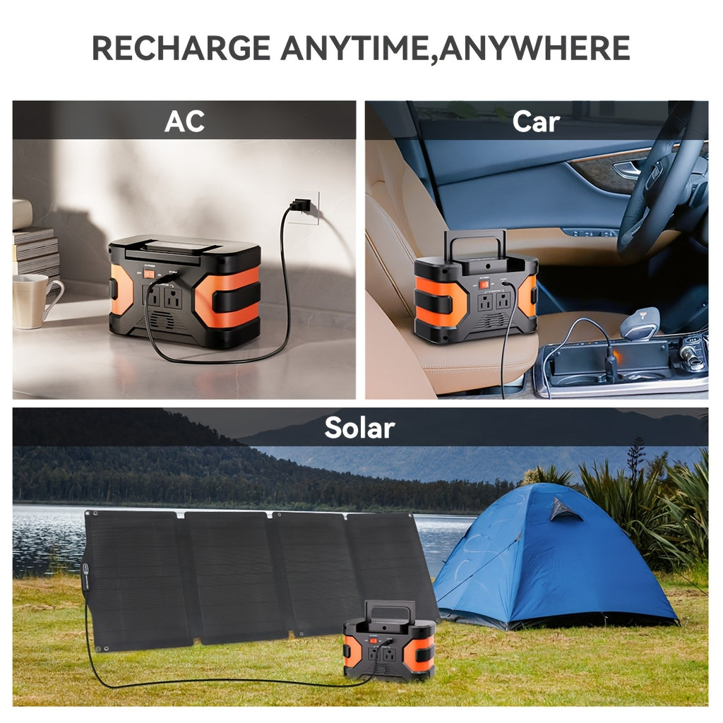 可攜式電源站 120W/150W/200W 峰值 露營太陽能發電機 98/166/172.8Wh 電源供電器，含 30/60W 太陽能板，具備 110V AC 插座和多重輸出 LED 手電筒，適用於 CPAP 家用露營 颶風 緊急情況 聖誕禮物