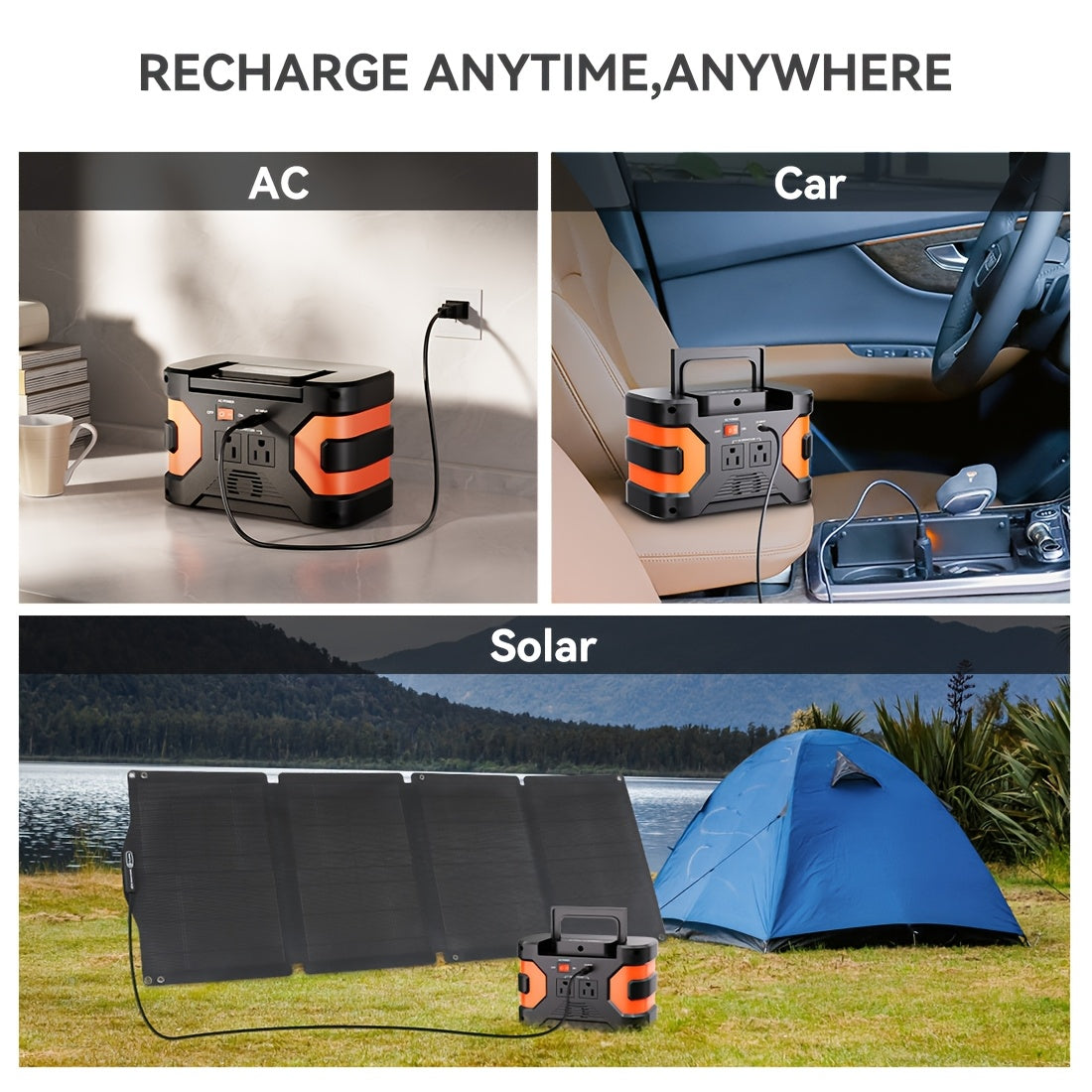 可攜式電源站 120W/150W/200W 峰值 露營太陽能發電機 98/166/172.8Wh 電源供電器，含 30/60W 太陽能板，具備 110V AC 插座和多重輸出 LED 手電筒，適用於 CPAP 家用露營 颶風 緊急情況 聖誕禮物