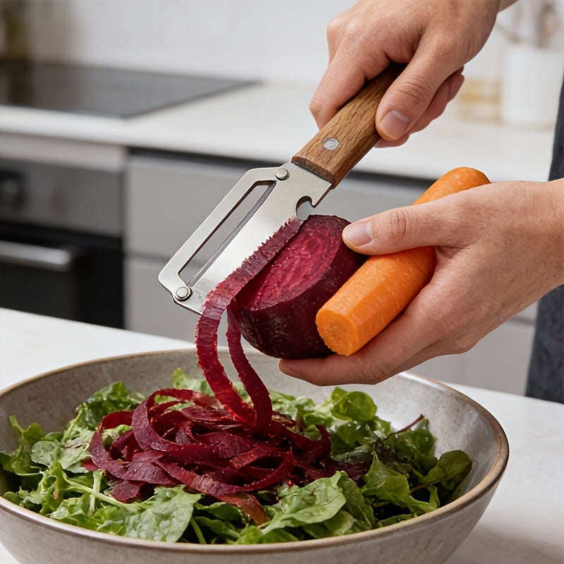 2-Piece Kitchen Vegetable Peeler & Bottle Opener with Wooden Handle – Non-Slip Ergonomic Handles, Stainless Steel Blades, Kitchen Tool for Peeling Vegetables or Fruits/