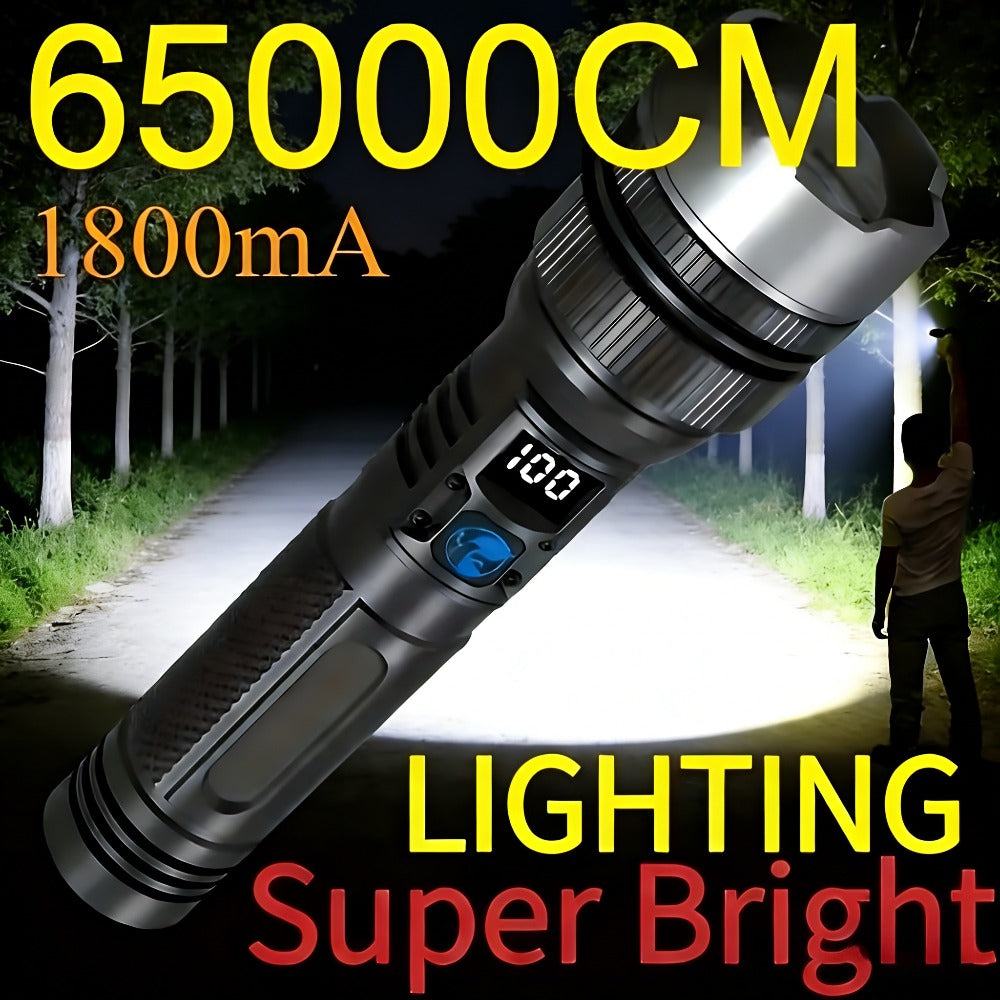 Powerful Rechargeable Flashlight, IP65 Waterproof, High Lumen LED Tactical Design, Zoom Function, Digital Power Indicator, Type-C Fast Charging, Ideal Portable Handheld Light for Camping, Hiking and Emergency Situations