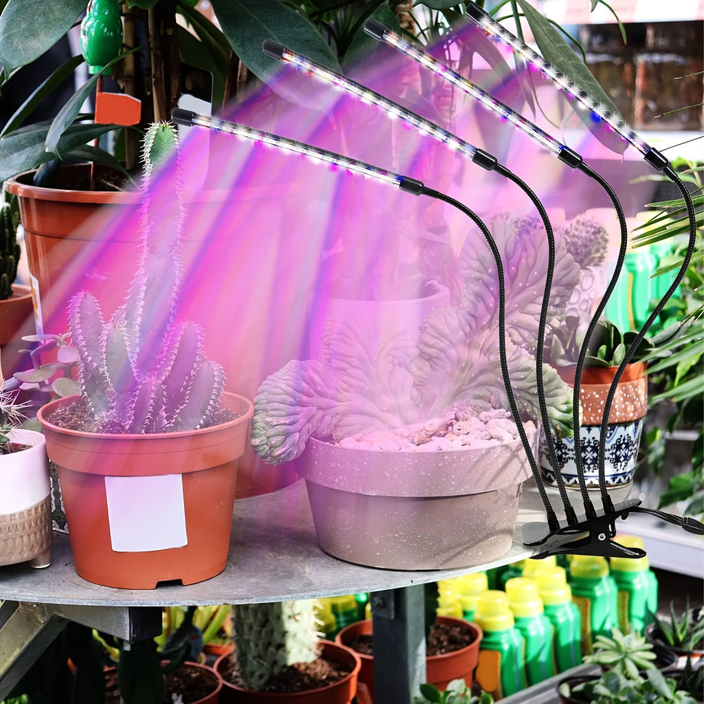 360° Adjustable Gooseneck Plant Grow Light, 3 Light Modes Red/Blue/Red-Blue, 3 Timing Options 3/9/12 Hours, 10 Dimmable Levels, USB Powered Multi-Function Clip-On Grow Lamp for Indoor Plant Lighting