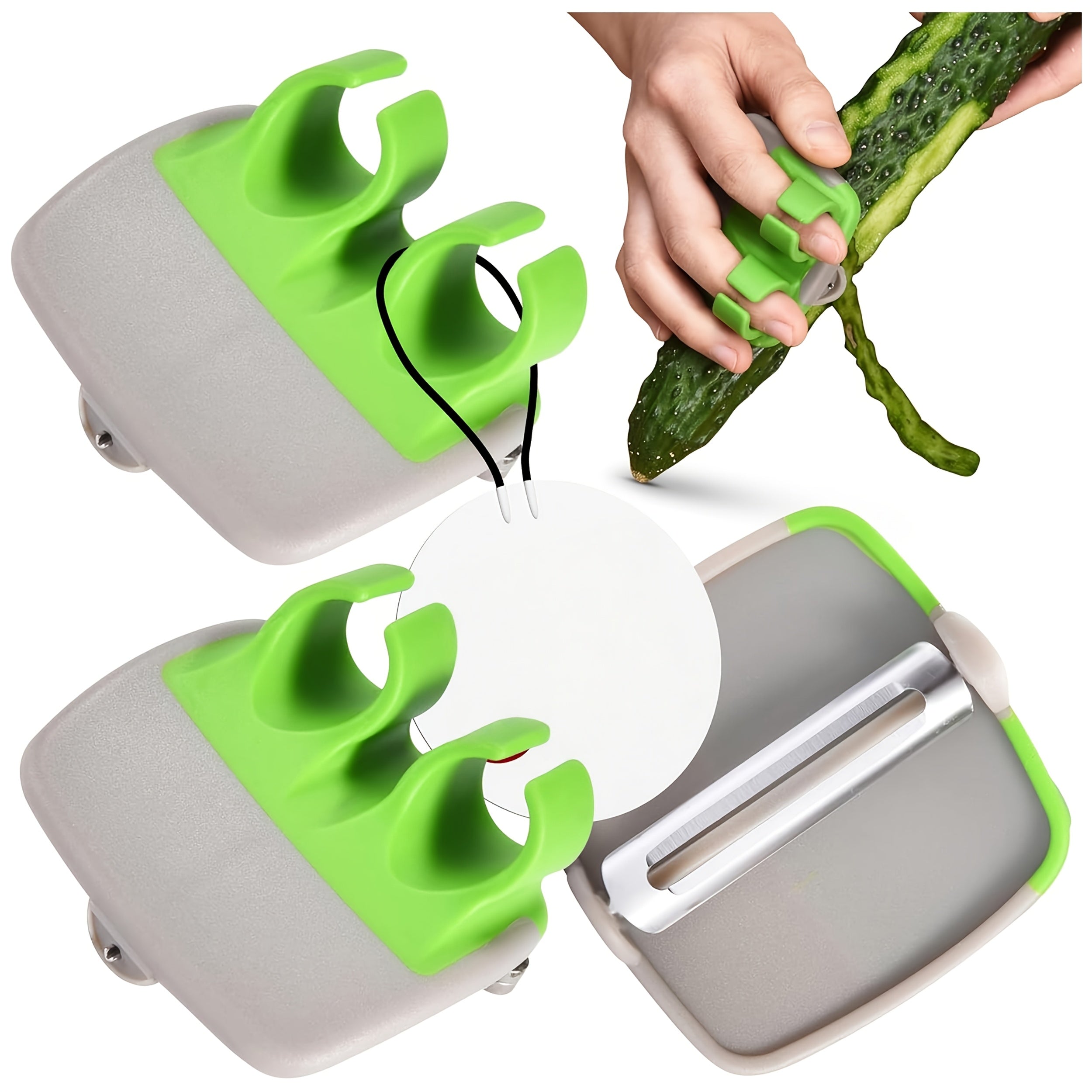 2Pcs Vegetable Peeling Tools, Comfortable Grip with Non-Slip Rubber Finger Ring Design. Made of stainless steel and durable thermoplastic rubber material, battery-free, suitable for carrots, pumpkins and more food ingredients
