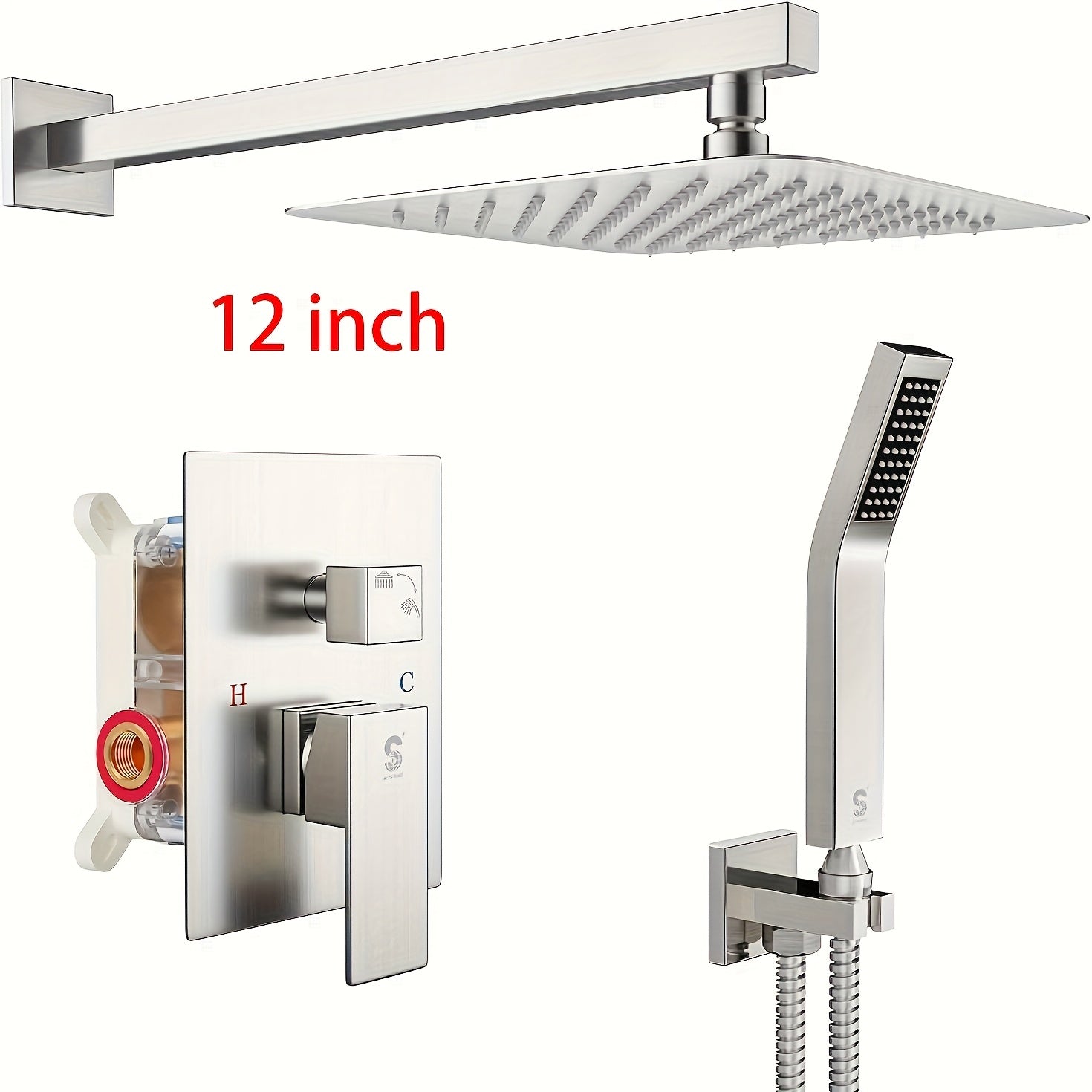Modern Square Rain Shower Set with Handheld - 10" Wall Mount Rain System, CUPC Valve &amp; Hose, Brushed Nickel, Low-Flow Compatible, Anti-Corrosion (Installation Kit Included)