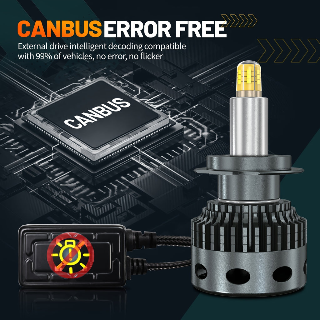 1 Pair 360 LED Headlight H1 H7 H8 H9 H11 CANBUS 9005 HB3 9006 HB4 D1S D2S D3S D4S Car Bulbs 6000K White Light Headlamp, No Battery Included