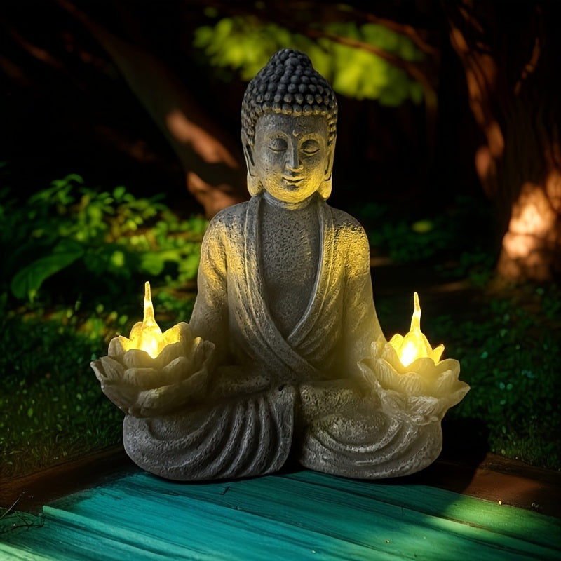 One Zen Solar Buddha Statue Garden Light, Christmas Decorative Solar Meditation Garden Buddha Statue, Courtyard Lawn - Indoor/Outdoor Decoration, Perfect for Balcony, Garden, Courtyard, Porch Courtyard Art Decor, Gift