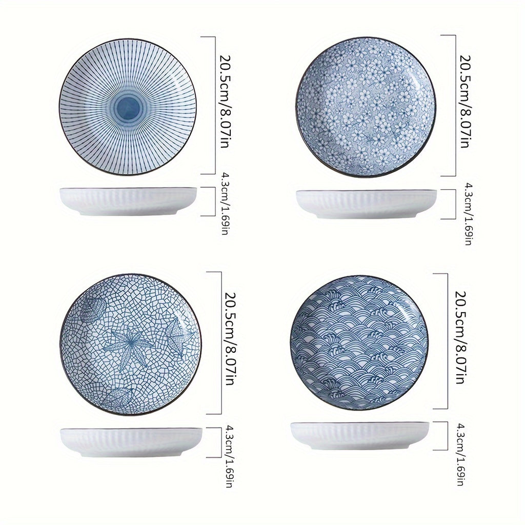 4 Ceramic Dinner Plates, 8 Inches in Diameter, Microwave & Dishwasher Safe, Ideal for Sushi, Salad, Dessert & Pasta – Perfect for All Seasons, Seasonal Theme Design