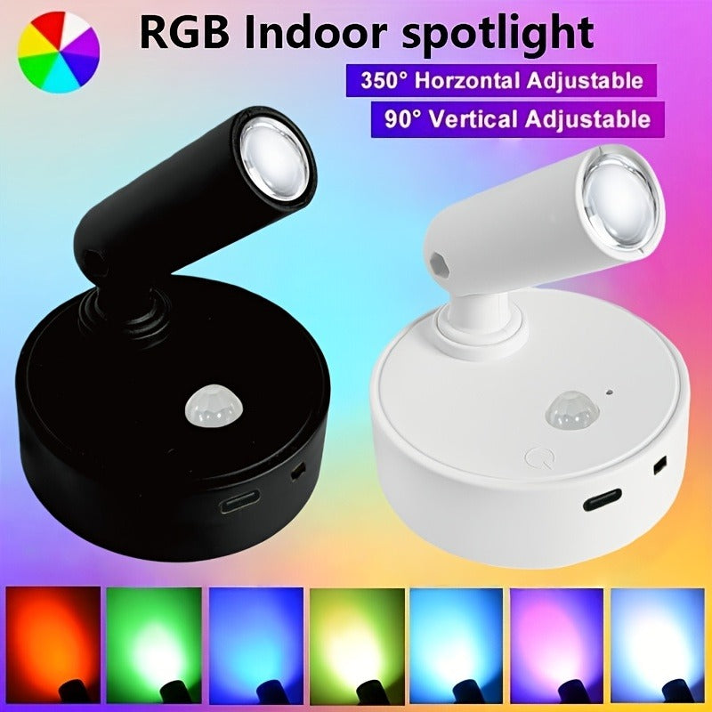 Budget 1-Piece USB-Powered Magnetic LED Spotlight, Adjustable Brightness and Color, Touch Control, 350° Rotation, No-Drilling Installation, Suitable for Indoor Artwork, Painting, Plant Grow Light, Bedroom Bedside, Entryway Ambient Lighting