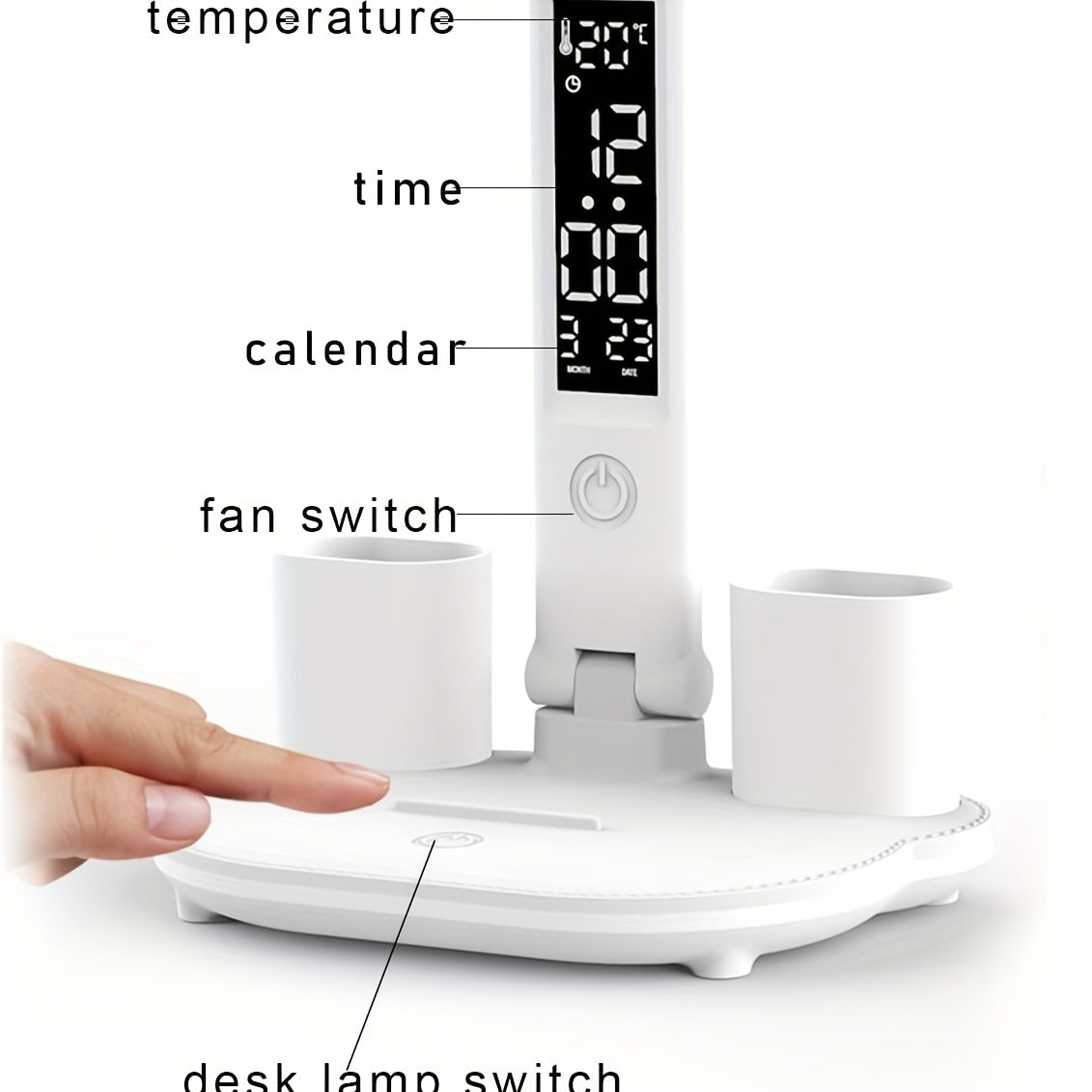 Folding Desk Lamp with Fan & Clock, USB Rechargeable
