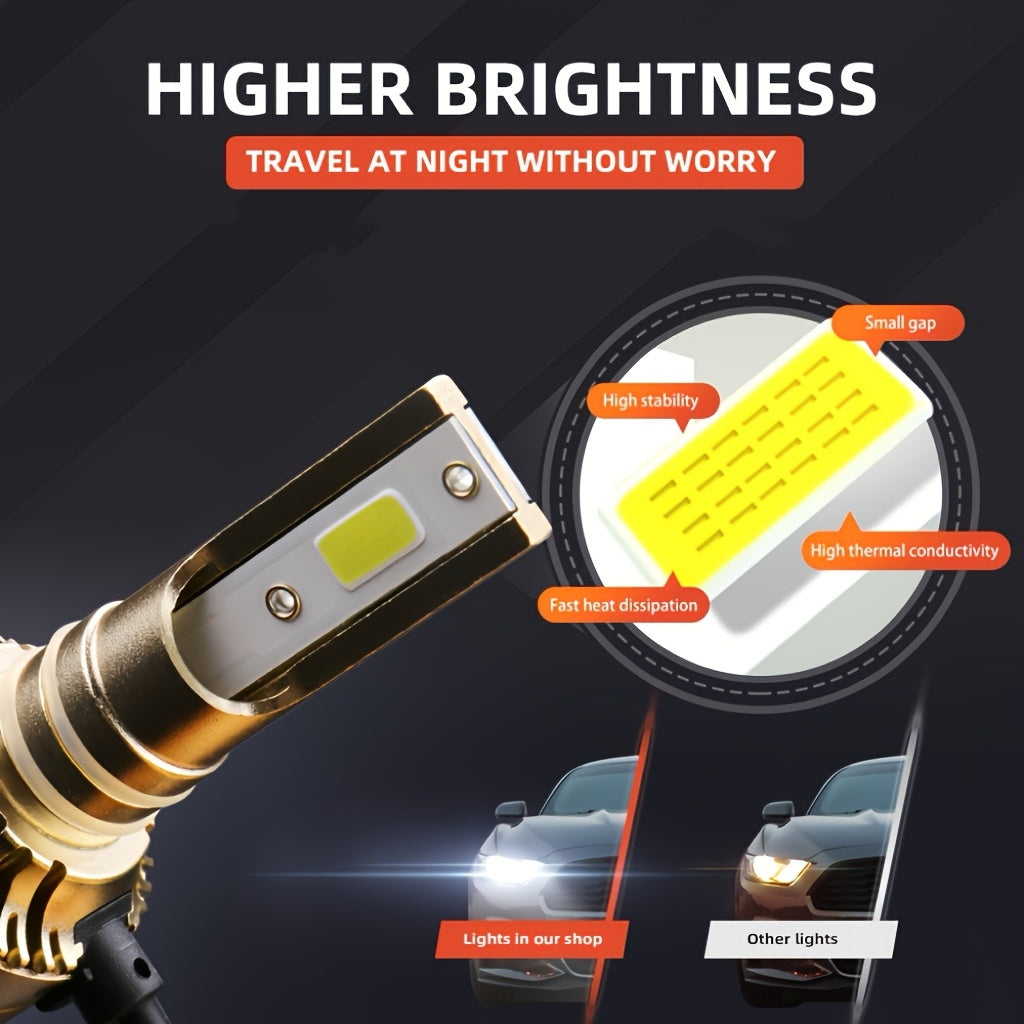 2Pcs Shining Bright Car Headlights 9005/HB3 9006/HB4 H11 H4 H7 H1 High/Low Turbo Light, 30000 Lumens 120W 6000K White Light Bulb 700% Brightness, 500m Illumination Range