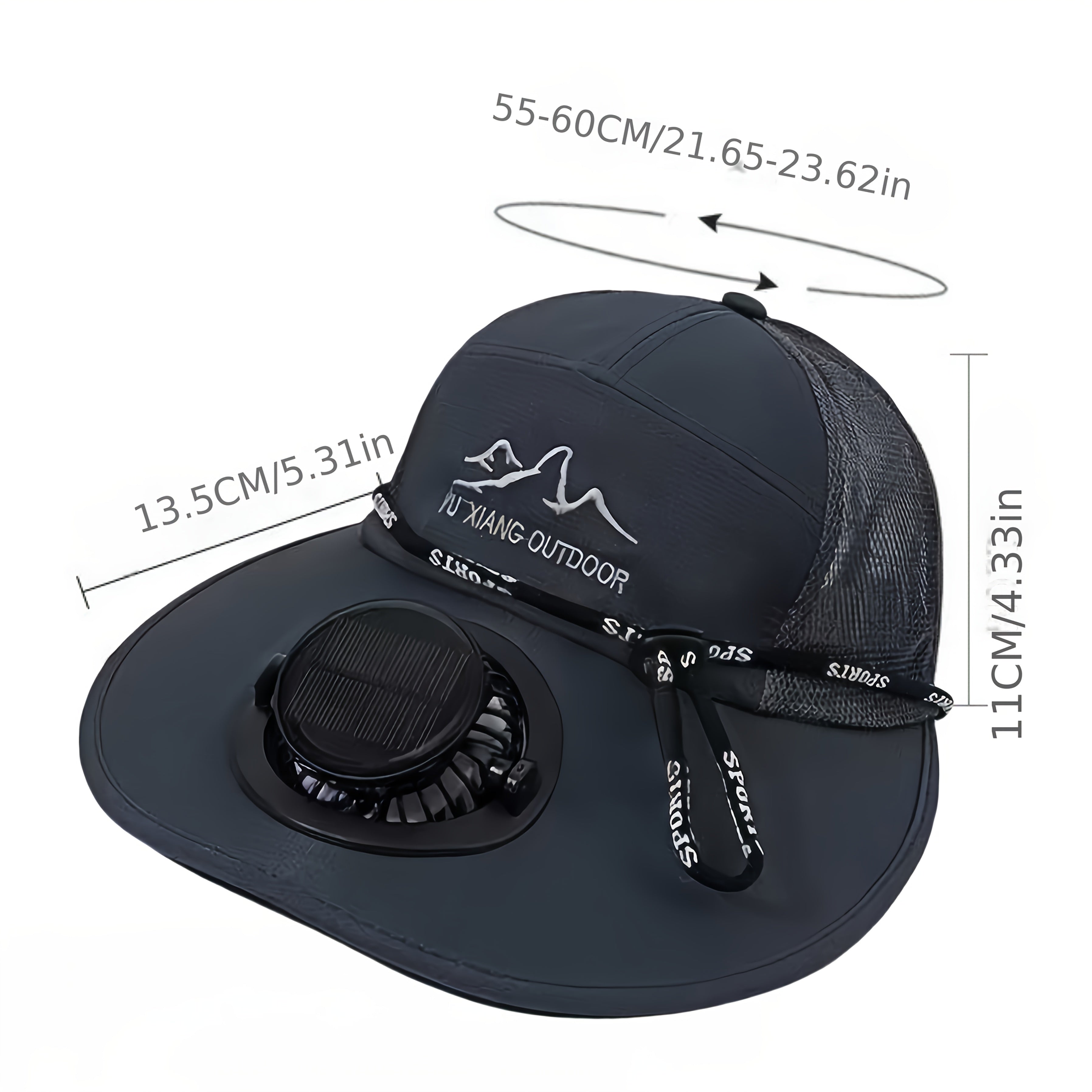 Wide Brim Solar Fan Sun Hat, Outdoor Leisure Hiking Hat, Adjustable Head Circumference Fits All Sizes. Built-in solar panel converts sunlight into electricity to drive the internal fan for continuous airflow