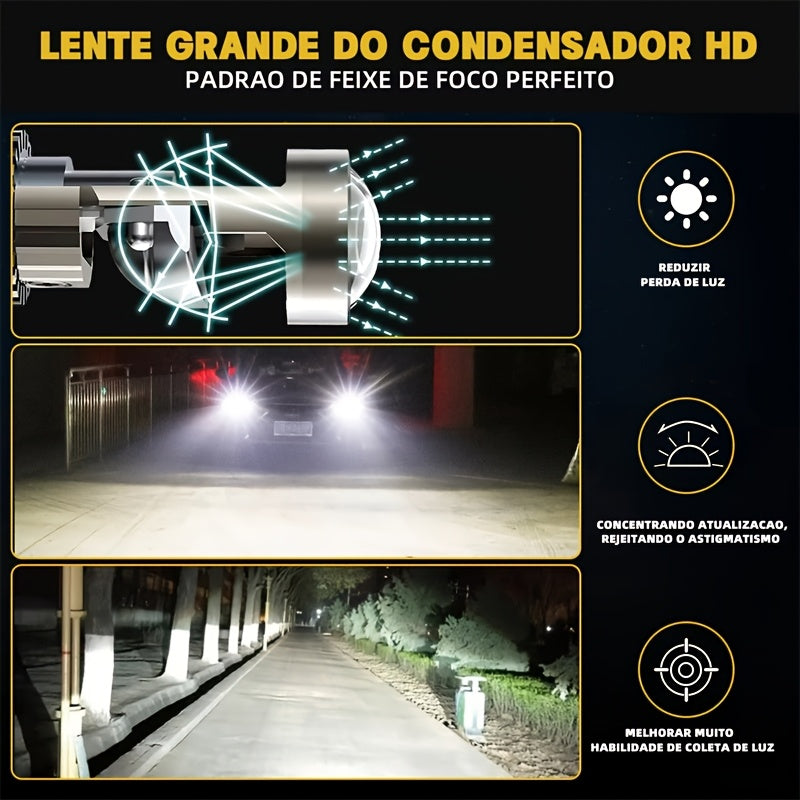 Set of 2 H7/H4/H8/H9/H11/H18/9005/HB3/9006/HB4 Hi/Lo Lighting LED Car Lights, Providing 59500 Lumens and 360W of Intense Brightness. These Plug-and-Play Canbus Headlights Feature a Projector Beam