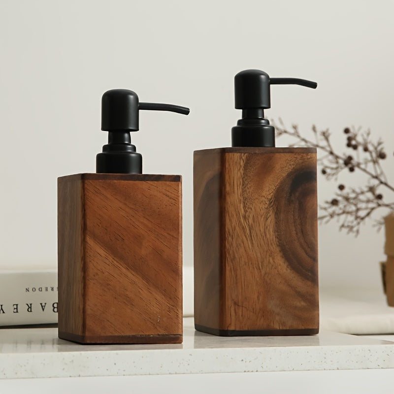 1 Vintage Wooden Soap Dispenser with Black Pump - Solid Wood Frame, 6.76oz/13.53oz Refillable Liquid Hand Soap & Dish Soap Dispenser, Freestanding for Bathroom & Kitchen Countertop, Rustic Decor Storage for Soap Bottles