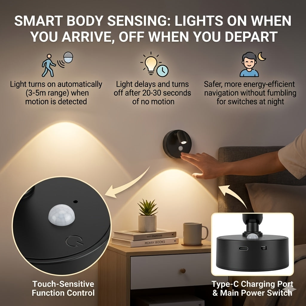 Whole House Light & Shadow Magician | Magnetic Rotating Sensor Spotlight, Touch Stepless Dimming, Night Sensor Lights Up Automatically When People Approach, Creates Small Hill Wall Wash Effect