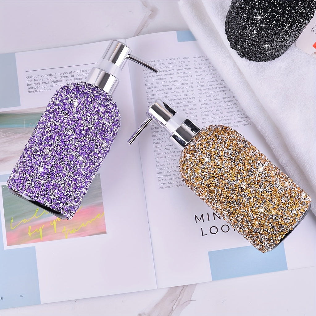 500ml Diamond-Inlaid Bubble Press Soap Dispenser - Refillable Shampoo, Body Wash & Lotion Bottle - Elegant Bathroom Accessory
