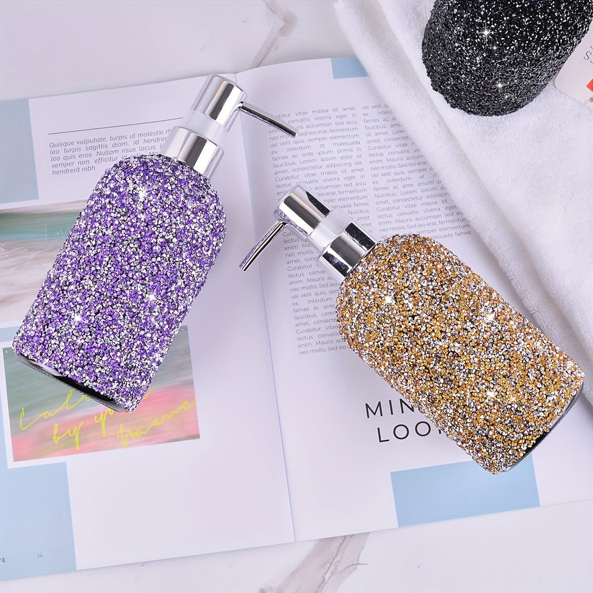 500ml Diamond-Inlaid Bubble Press Soap Dispenser - Refillable Shampoo, Body Wash & Lotion Bottle - Elegant Bathroom Accessory