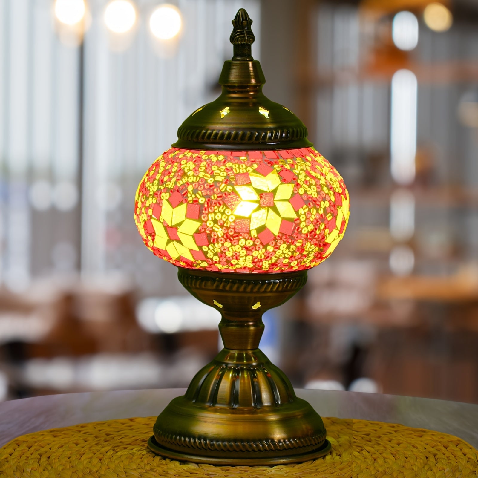 Three-color adjustable handmade Moroccan mosaic table lamp - unique artistic metal base glass bedside night light, bulb included, suitable for bedroom, living room decoration